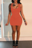 Rose Red Sexy Casual Solid Basic U Neck Vest Dress