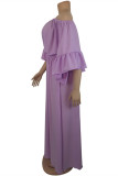 Purple Fashion Casual Solid Patchwork Off the Shoulder Long Dress