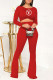 Red Fashion Casual Print Letter O Neck Long Sleeve Two Pieces