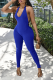 Color Blue Sexy Solid Backless Halter Skinny Jumpsuits