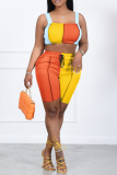 Pink Gray Sexy Solid Patchwork Square Collar Sleeveless Two Pieces