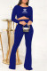 Blue Fashion Casual Print Letter O Neck Long Sleeve Two Pieces