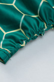 Green Sexy Print Patchwork Backless Fold Turtleneck Pencil Skirt Dresses