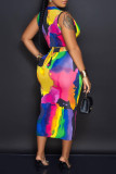 Multi-color Casual Print Patchwork V Neck Sleeveless Two Pieces