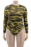 Red Fashion Sexy Print See-through Turtleneck Long Sleeves Skinny Romper