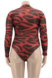 Red Fashion Sexy Print See-through Turtleneck Long Sleeves Skinny Romper