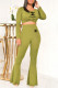 Green Fashion Casual Print Letter O Neck Long Sleeve Two Pieces