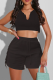 Black Sexy Solid Patchwork V Neck Sleeveless Two Pieces