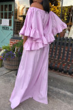 Purple Fashion Casual Solid Patchwork Off the Shoulder Long Dress