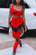 Red Fashion Casual Print Letter One Shoulder Sleeveless Two Pieces