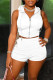 White Casual Solid Patchwork Zipper Hooded Collar Sleeveless Two Pieces