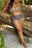 Multicolor Fashion Sexy Print Draw String Backless Swimwears