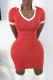 Red Fashion Casual Regular Sleeve Short Sleeve V Neck Short Sleeve Dress Knee Length Patchwork Dresses