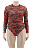 Red Fashion Sexy Print See-through Turtleneck Long Sleeves Skinny Romper