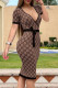 Light Coffee Fashion Sexy Print Patchwork V Neck One Step Skirt Dresses