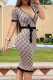 Apricot Fashion Sexy Print Patchwork V Neck One Step Skirt Dresses