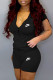 Black Fashion Sportswear Print Patchwork Hooded Collar Short Sleeve Two Pieces
