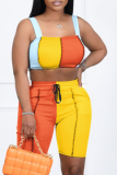Pink Gray Sexy Solid Patchwork Square Collar Sleeveless Two Pieces