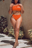 Red Sexy Solid Hollowed Out Patchwork Swimwears