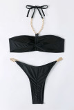 Leopard Print Fashion Sexy Print Solid Patchwork Backless Swimwears