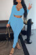 Sky Blue Fashion Casual Solid Basic O Neck Long Sleeve Two Pieces