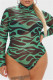 Green Fashion Sexy Print See-through Turtleneck Long Sleeves Skinny Romper