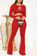 Red Fashion Casual Print Letter O Neck Long Sleeve Two Pieces