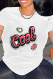 White Fashion Casual Print Basic O Neck T-Shirts