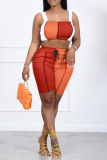 Pink Gray Sexy Solid Patchwork Square Collar Sleeveless Two Pieces