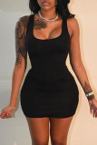 Rose Red Sexy Casual Solid Basic U Neck Vest Dress