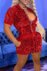Red Casual Solid Sequins Patchwork Zipper Short Sleeve Two Pieces