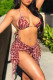 Coffee Fashion Sexy Print Bandage Swimwears Three-piece Set