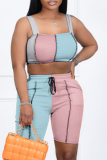 Pink Gray Sexy Solid Patchwork Square Collar Sleeveless Two Pieces