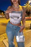 Grey Sexy Casual Solid Backless Strapless Tops