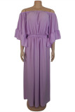 Purple Fashion Casual Solid Patchwork Off the Shoulder Long Dress