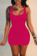 Rose Red Sexy Casual Solid Basic U Neck Vest Dress