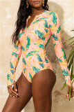 Pink Fashion Sexy Print Basic Swimwears
