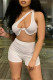 White Fashion Sexy Solid Hollowed Out Backless One Shoulder Sleeveless Two Pieces
