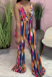 Colour Fashion Sexy Print Backless Halter Regular Jumpsuits