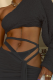 Black Sexy Solid Slit One Shoulder Long Sleeve Two Pieces