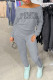 Grey Casual Letter Print Patchwork Off the Shoulder Long Sleeve Two Pieces