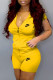 Yellow Fashion Sportswear Print Patchwork Hooded Collar Short Sleeve Two Pieces
