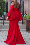 Red Sexy Solid Patchwork Strapless Trumpet Mermaid Dresses