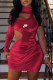 Red Fashion Street Print Ripped Turtleneck One Step Skirt Dresses