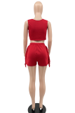 Red Sexy Solid Patchwork V Neck Sleeveless Two Pieces