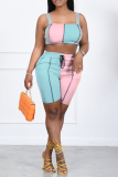 Pink Gray Sexy Solid Patchwork Square Collar Sleeveless Two Pieces