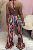 Colour Fashion Sexy Print Backless Halter Regular Jumpsuits