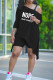 Black Fashion Casual Letter Print Asymmetrical Oblique Collar Half Sleeve Two Pieces