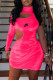 Rose Red Fashion Street Print Ripped Turtleneck One Step Skirt Dresses