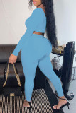 Red Fashion Casual Solid Basic O Neck Long Sleeve Two Pieces